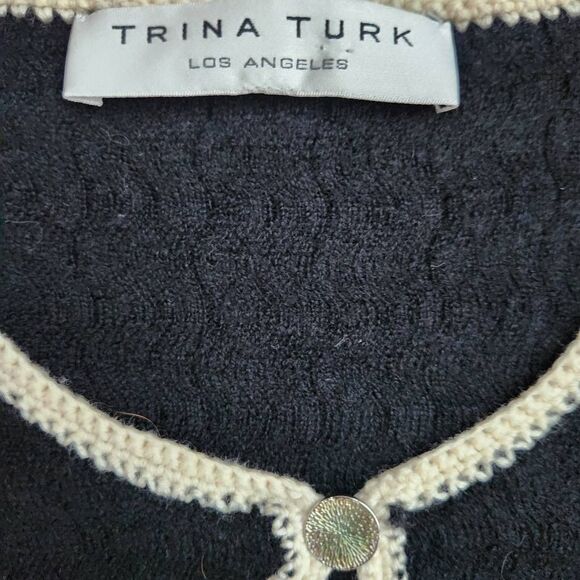 Trina Turk Sweater Cardigan Womens Small Wool Academia Black - Picture 4 of 5